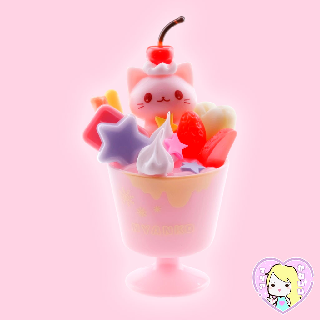 Gashapon Whip! Animal Deco Sweets Mascot Nyanko ~ Lovely Strawberry Milk